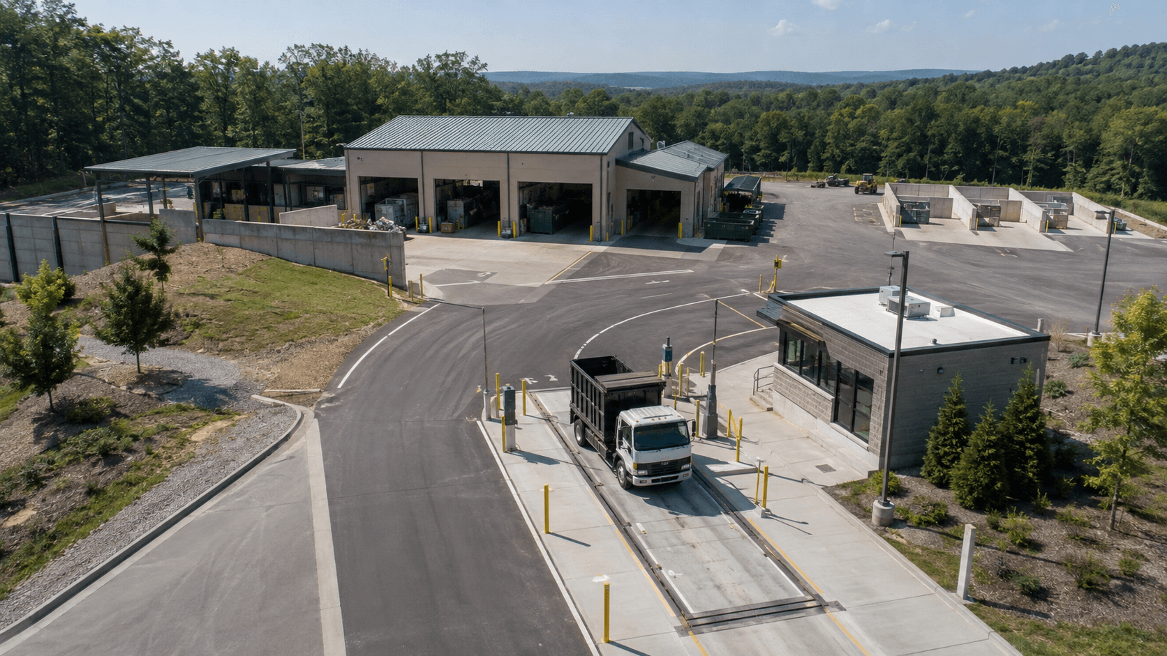 A public transfer station with a truck on the weighbridge